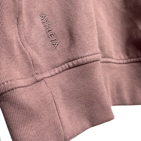 Athleta Quarter Zip Fleece Cropped‎ Sweatshirt Taupe Women's Size L Loungewear - Picture 8 of 10